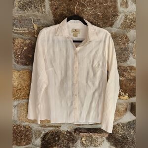 Woolrich Med Ecru Cream Crinkle Button Up Top Blouse Long Sleeve